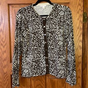 CHARTER CLUB womens sweater M cardigan brown ivory animal print excellent